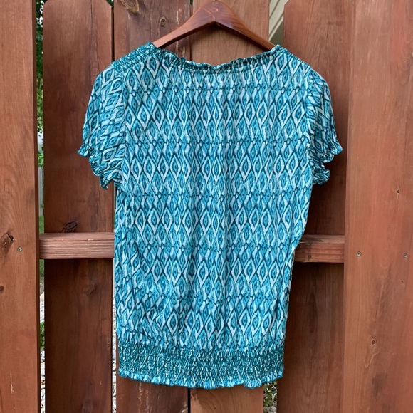 Womens Short Sleeve Geometric Tribal Peasant Top Ties Tassels Size M (8-10) - Picture 10 of 11